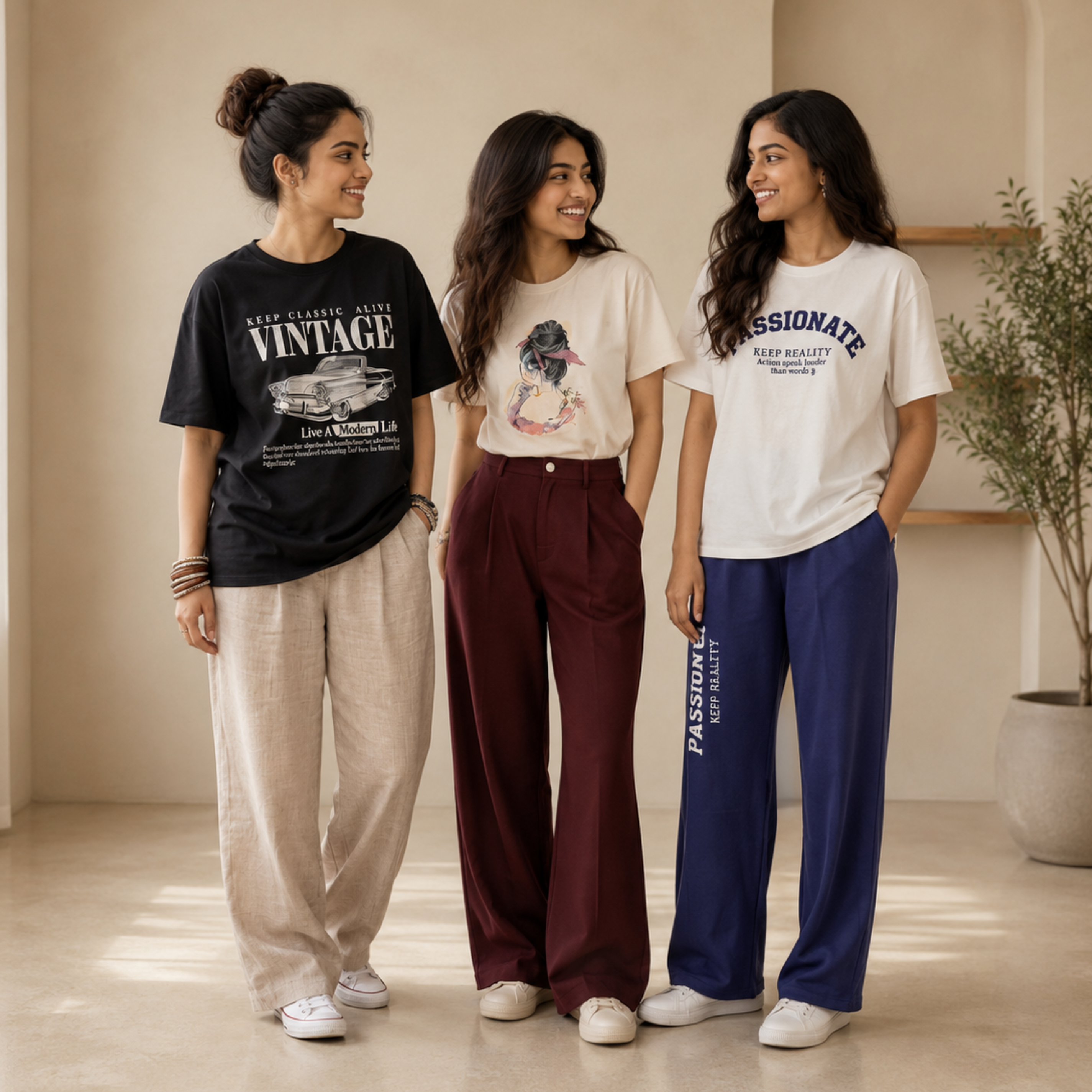 3 Women Cotton T-Shirt + Trouser (N-7)