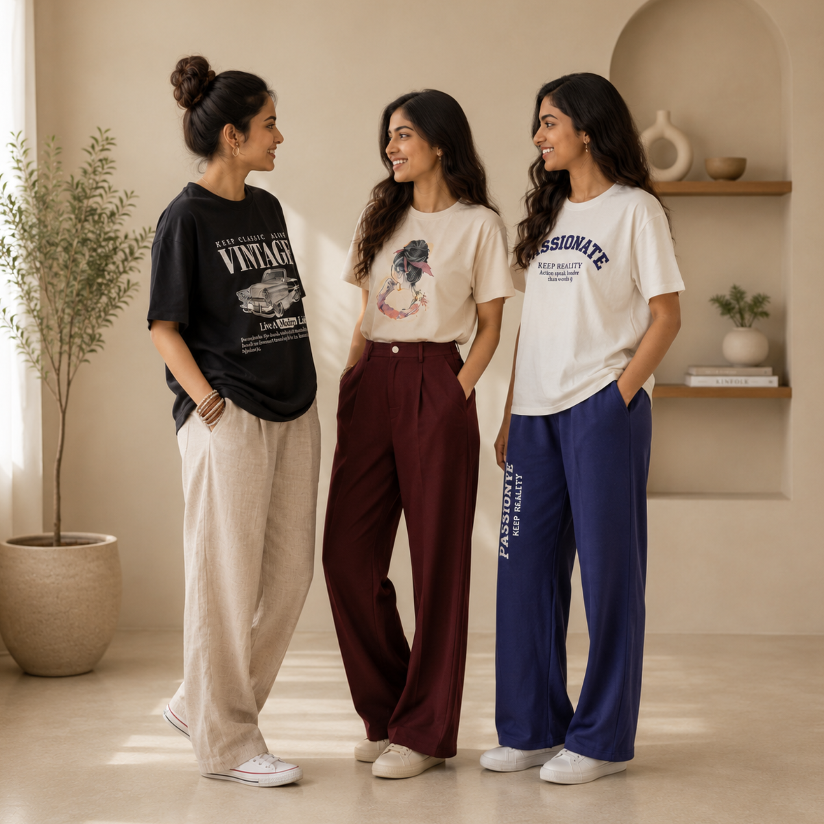 3 Women Cotton T-Shirt + Trouser (N-7)