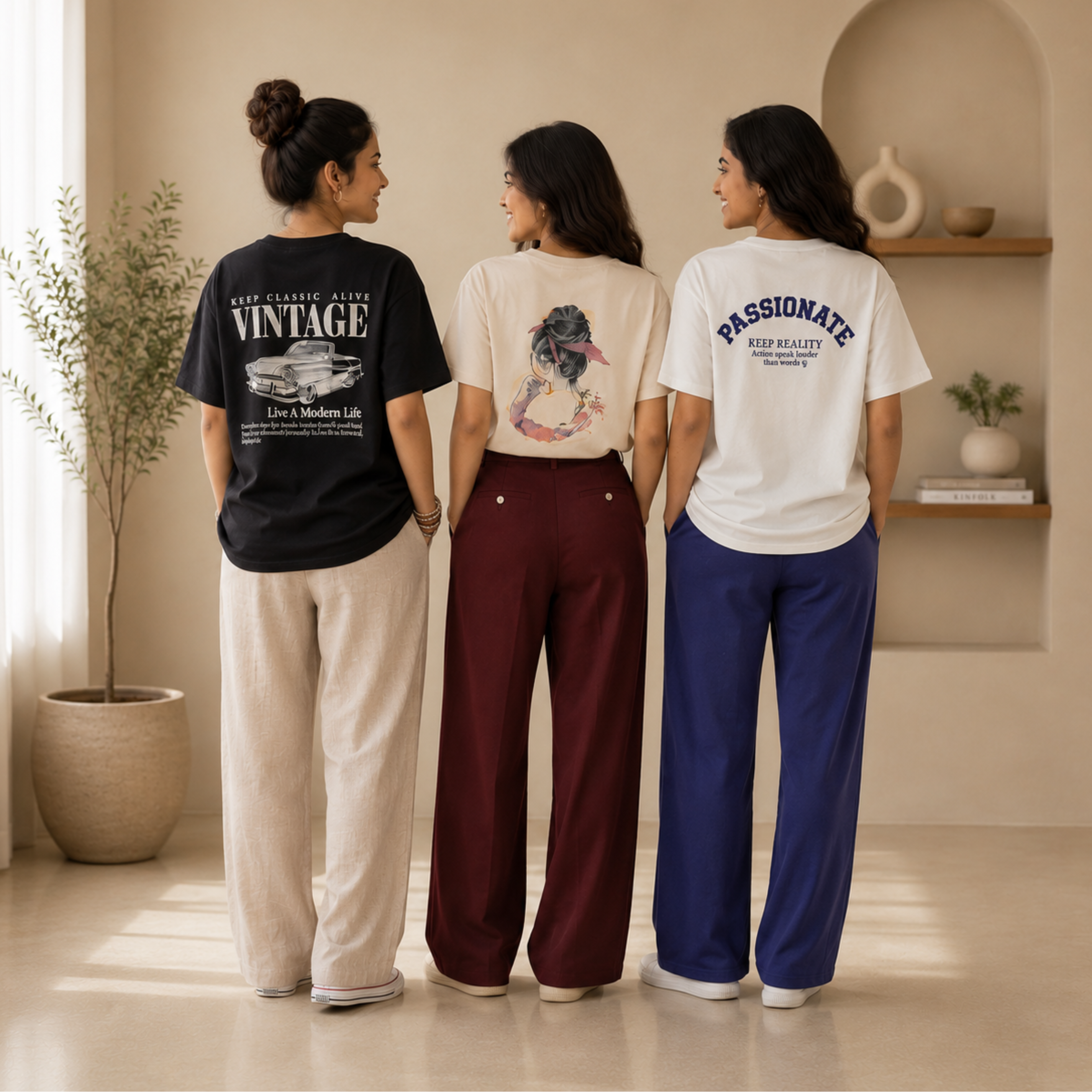 3 Women Cotton T-Shirt + Trouser (N-7)