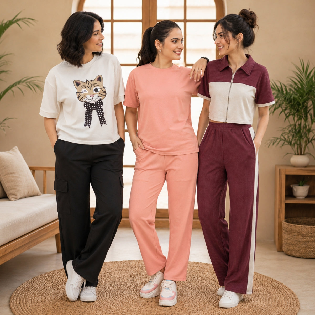 3 Cotton T-Shirt + Trouser Set (T-6)