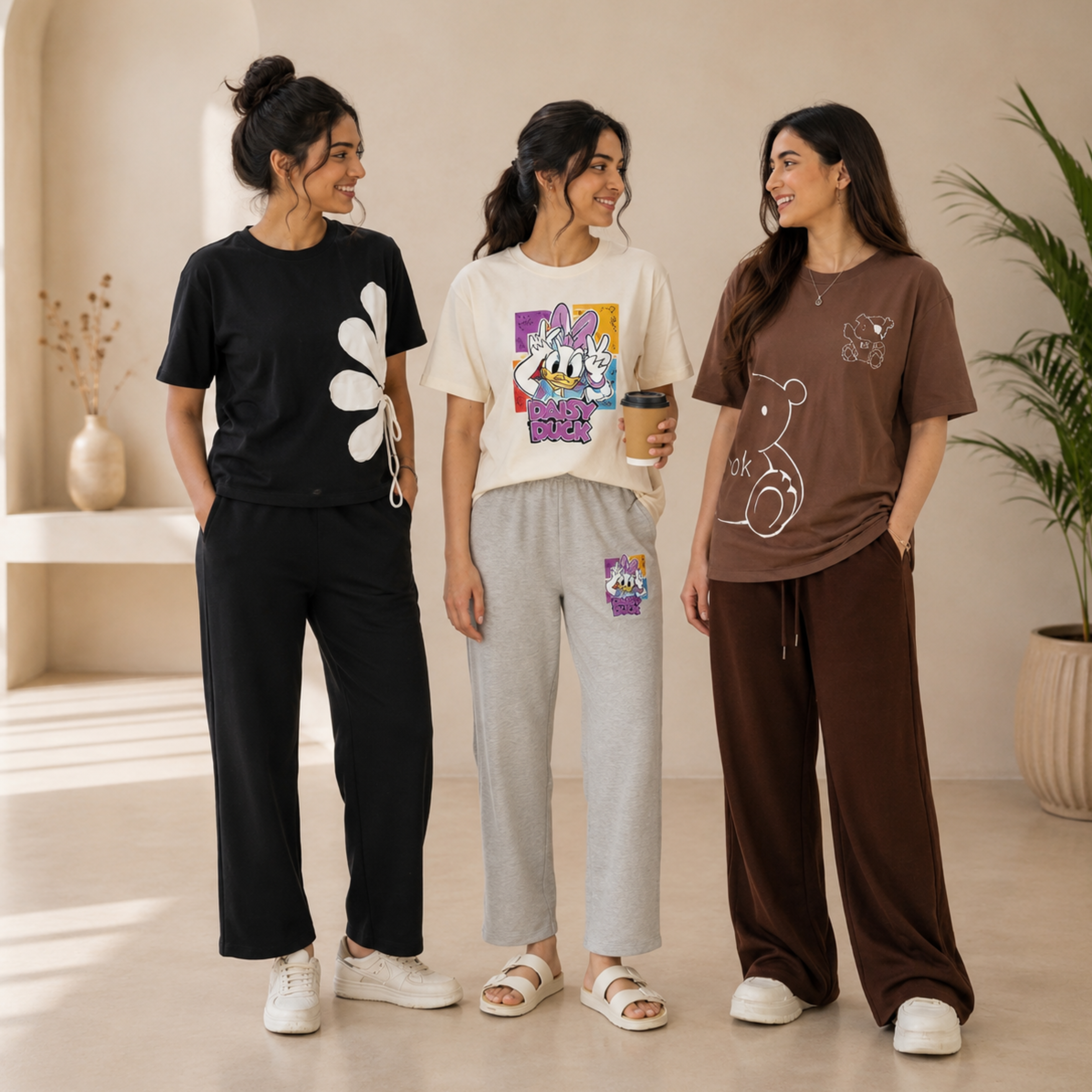 3 Women Cotton T-Shirt + Trouser (N-8)