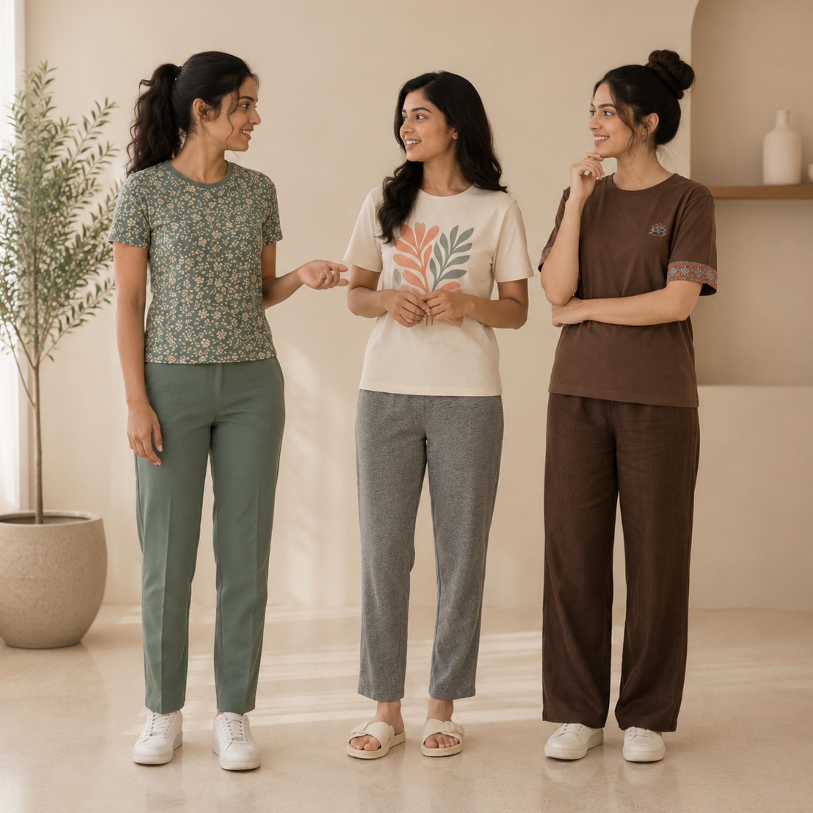 3 Women Cotton T-Shirt + Trouser (N-9)