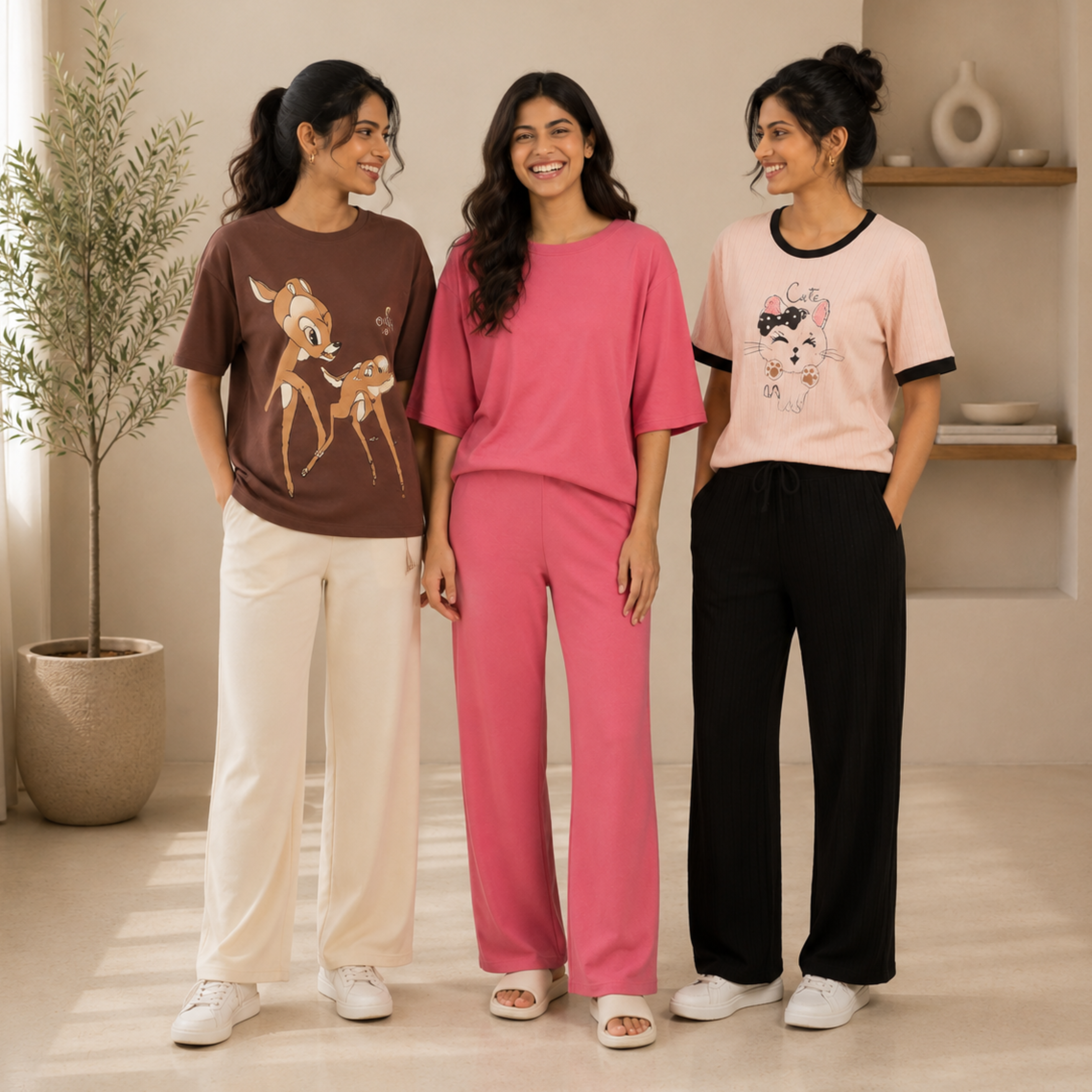 3 Women Cotton T-Shirt + Trouser (N-10)