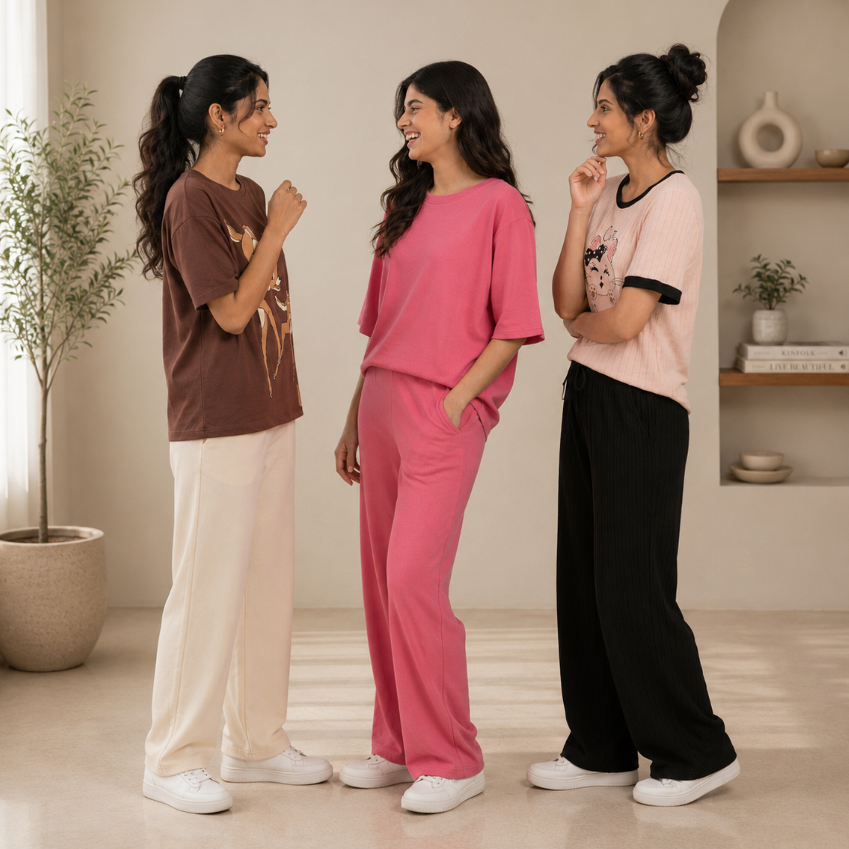 3 Women Cotton T-Shirt + Trouser (N-10)