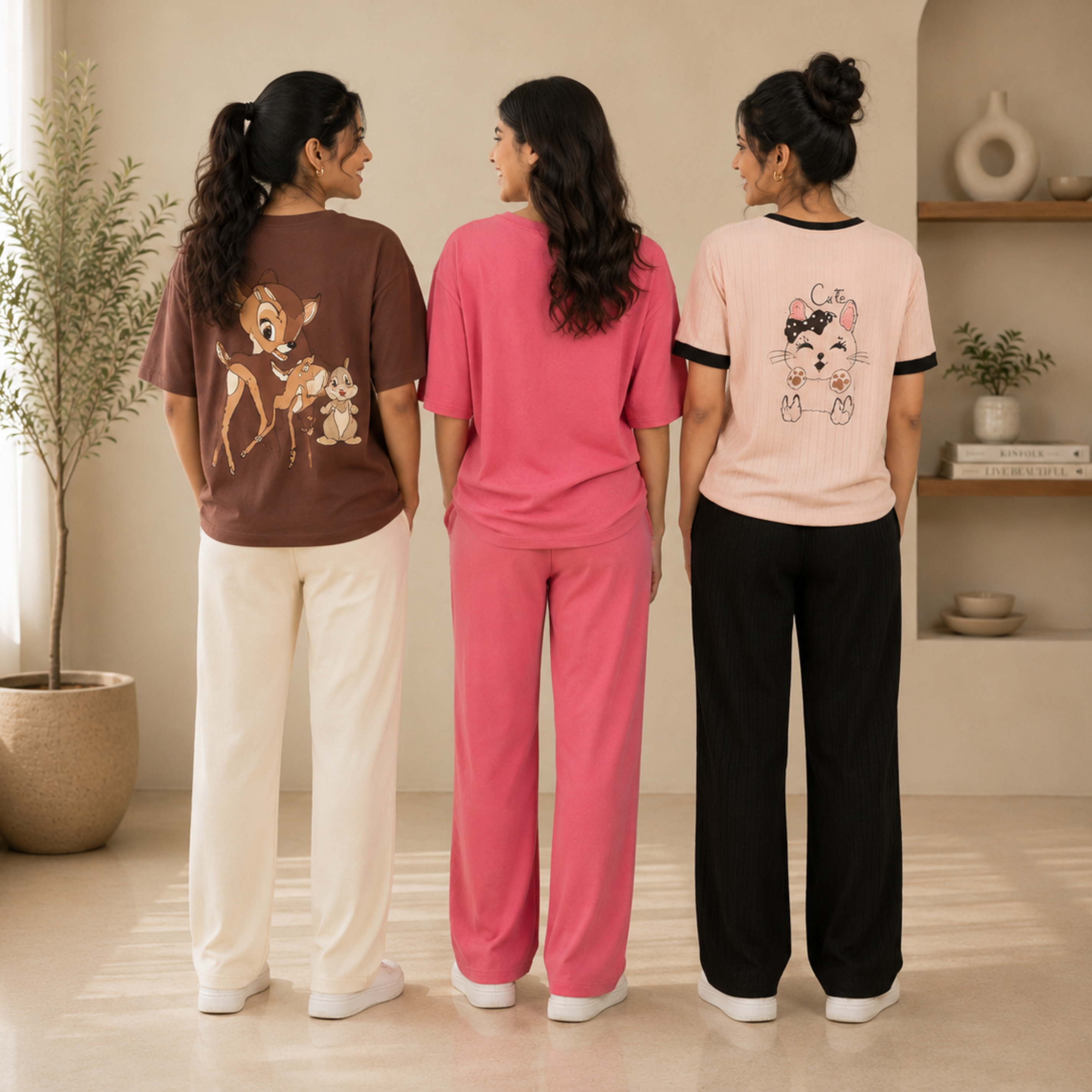 3 Women Cotton T-Shirt + Trouser (N-10)