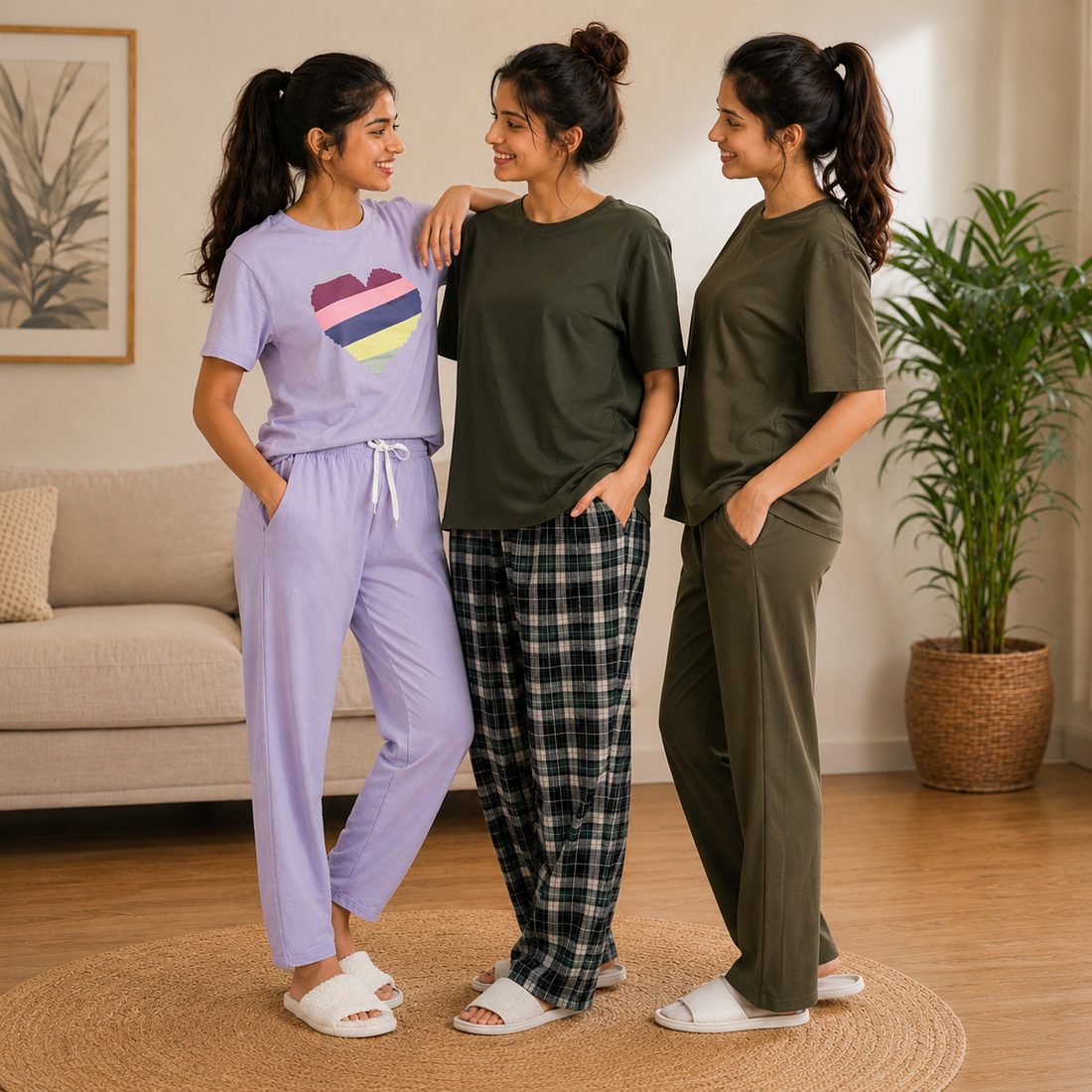 3 Cotton T-Shirt + Trouser Set (T-9)