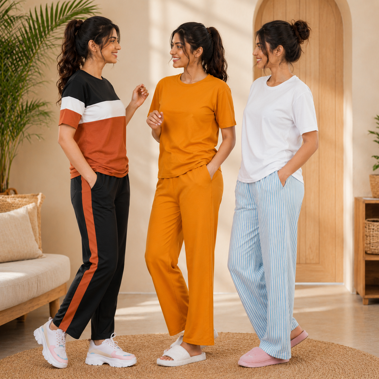 3 Cotton T-Shirt + Trouser Set (T-4)