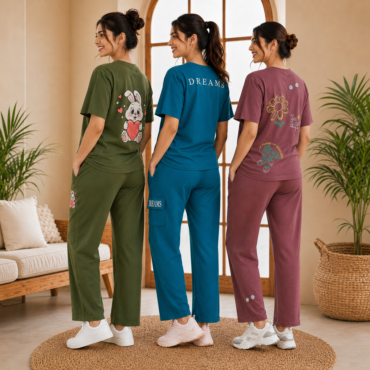 3 Cotton T-Shirt + Trouser Set (T-8)
