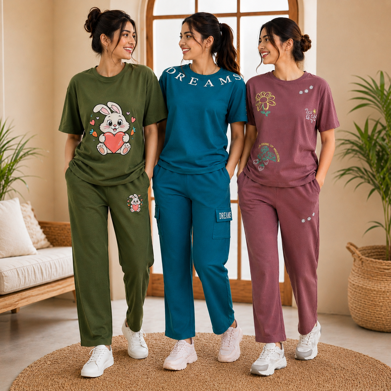 3 Cotton T-Shirt + Trouser Set (T-8)